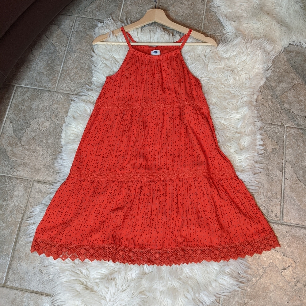 Orange with black detail Sundress with embroidere